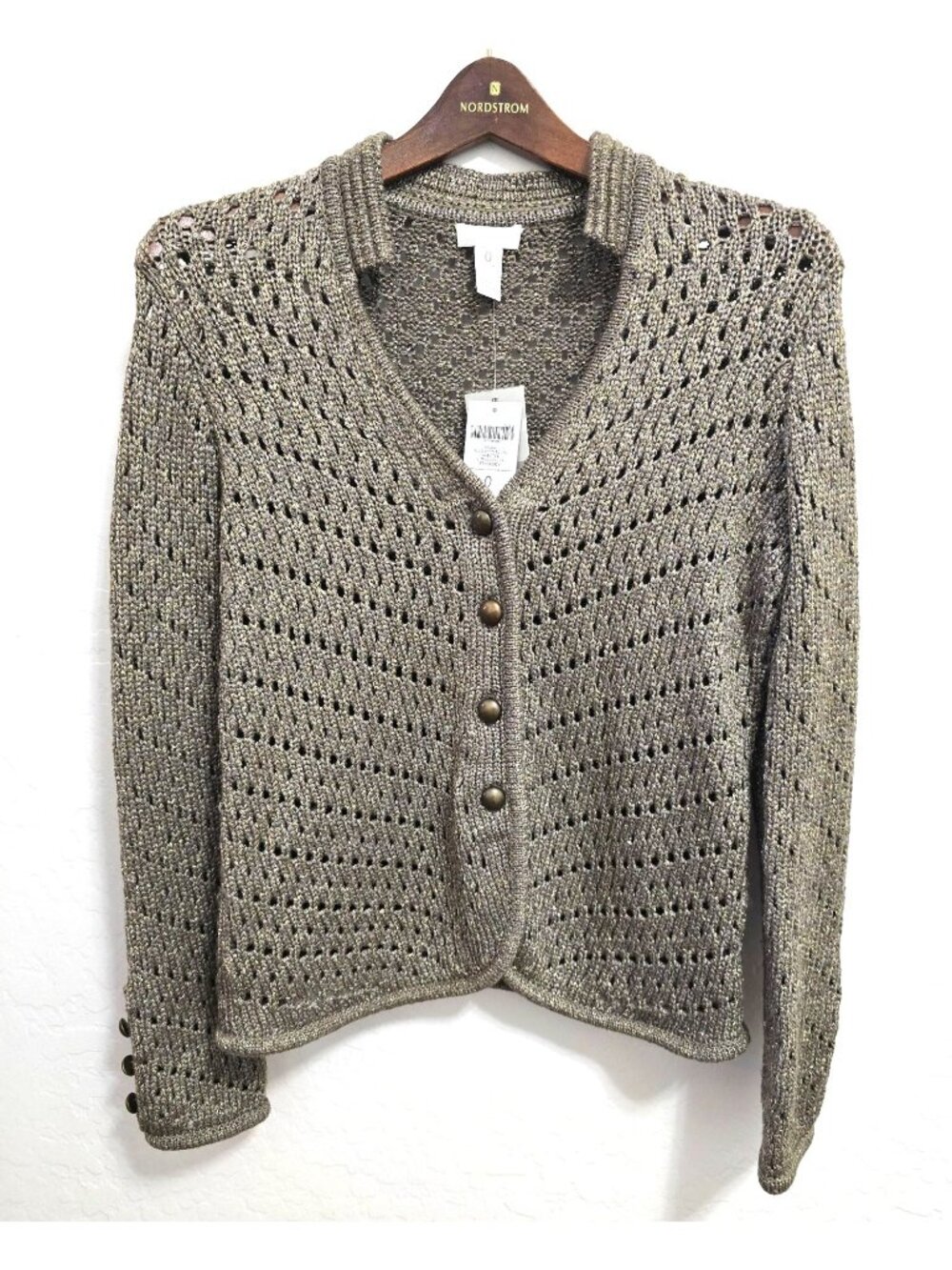 NWT Chicos Size 0 Florence Cardigan Sweater Sherwood Olive Metallic Knit